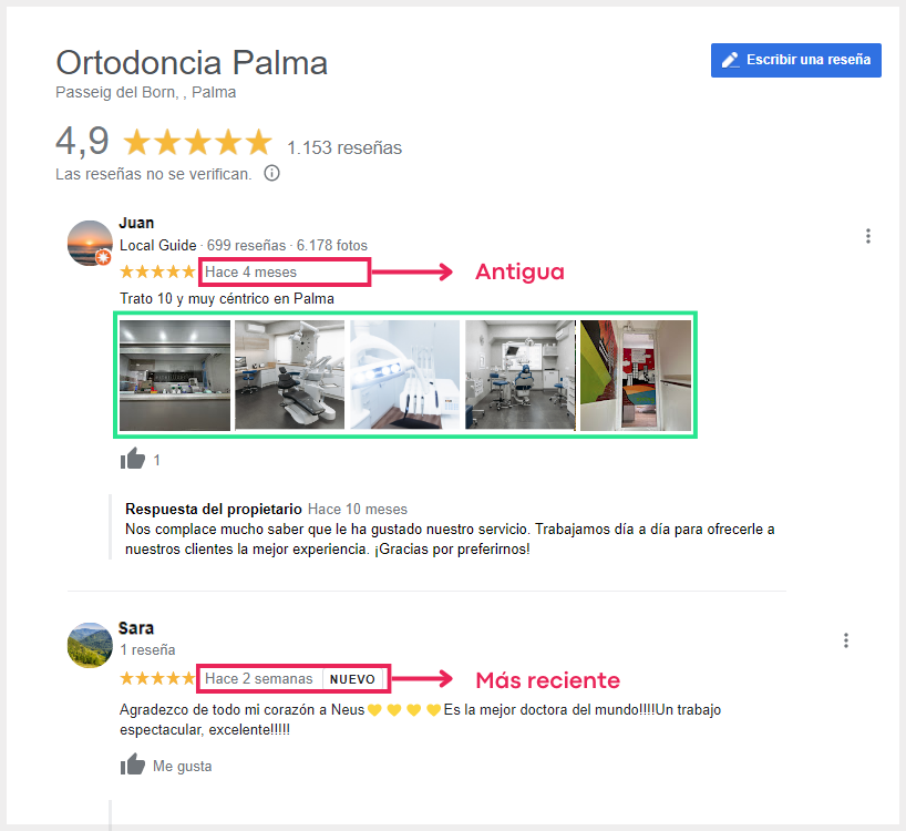 Posicionamiento de las reseñas con imagenes